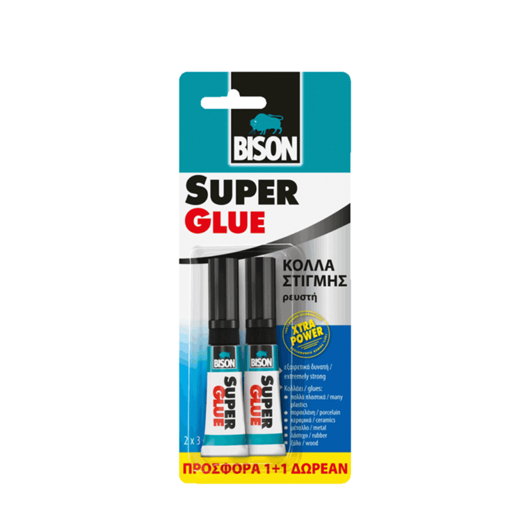 SUPER GLUE ΡΕΥΣΤΗ 3GR 1+1Δωρο BLISTER  BISON